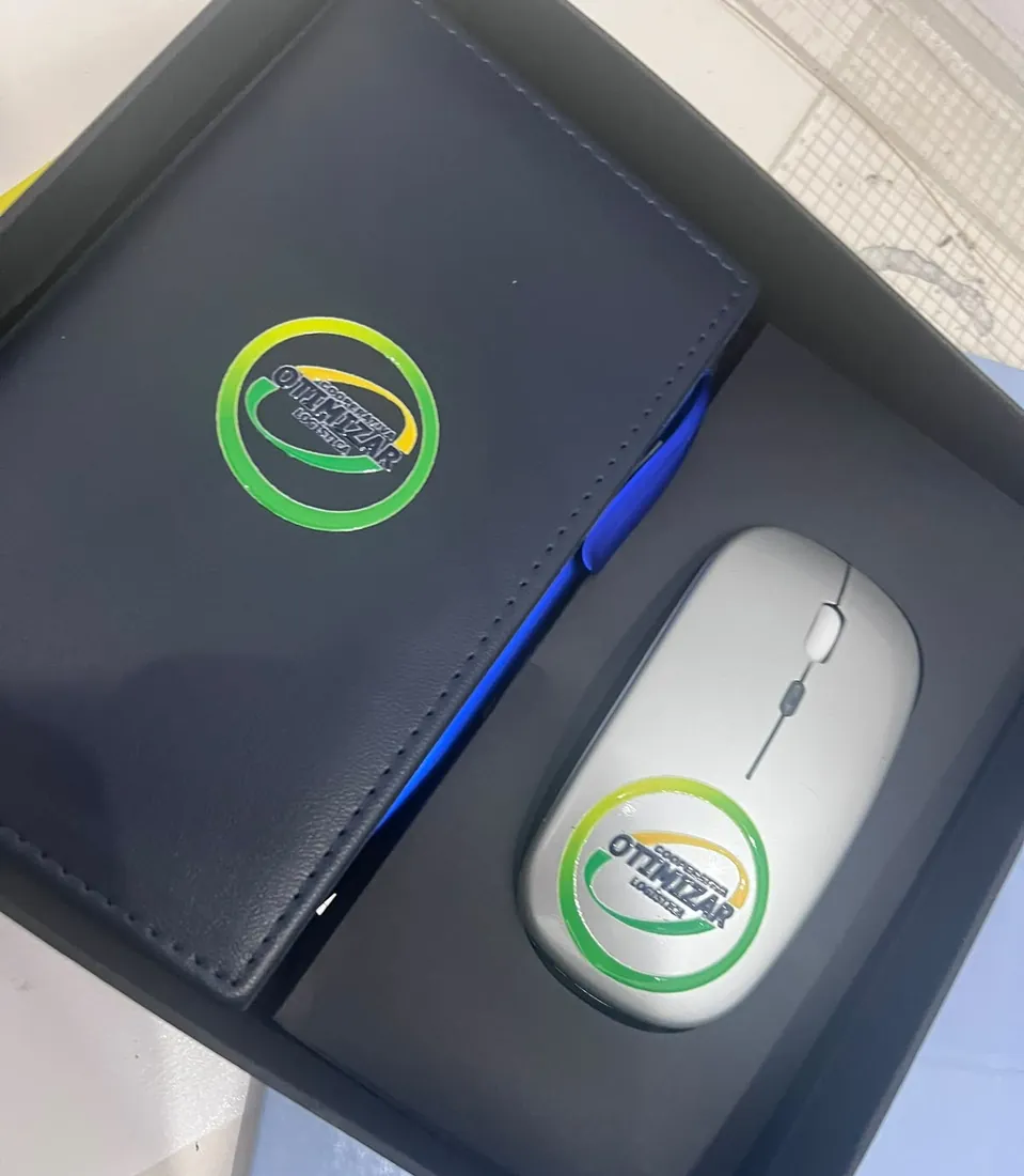 Otimizar: Caderneta e mouse sem fio personalizados